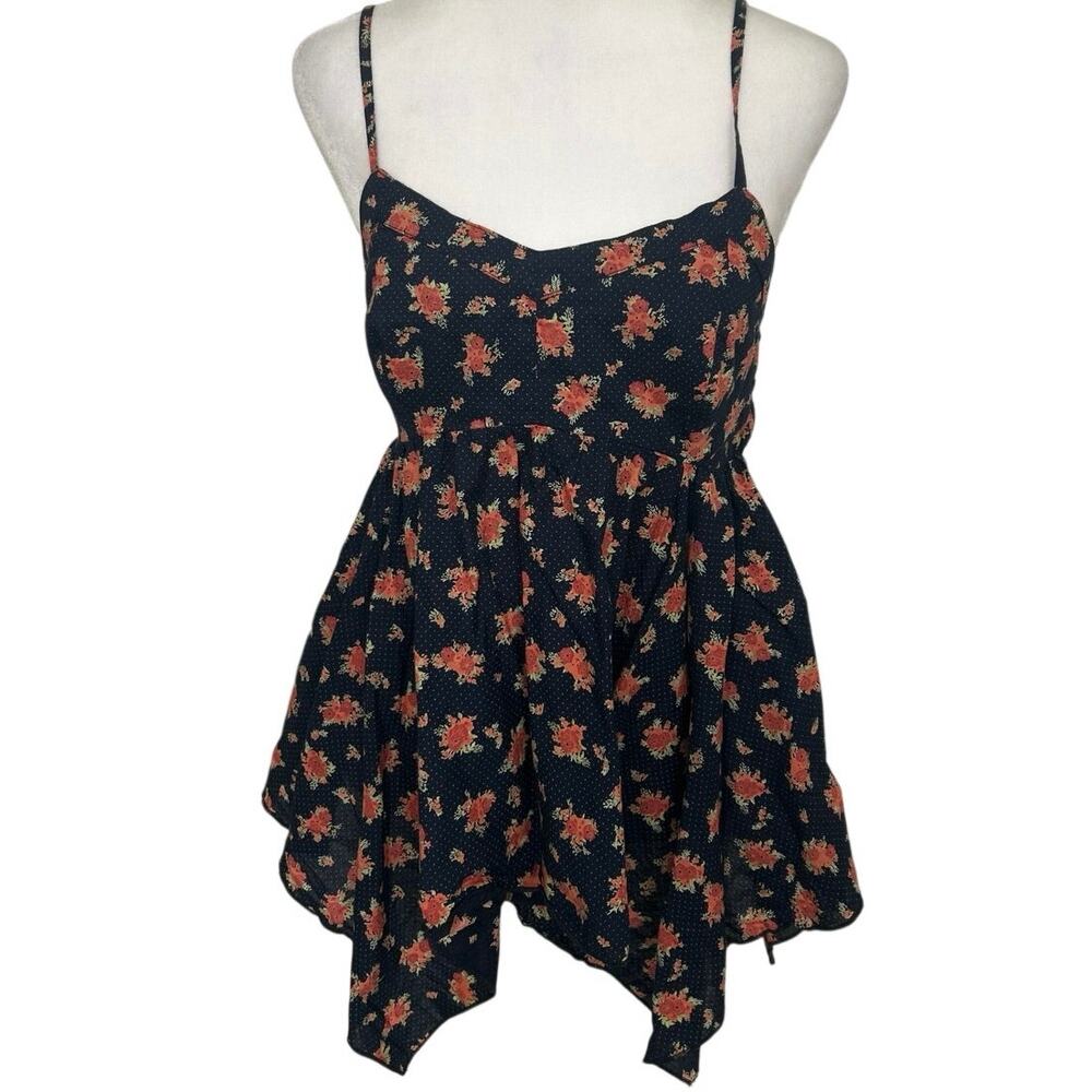 Mudd Y2K Babydoll Ditsy Floral Asymmetrical Smocked Top M Indie Festival